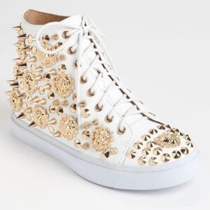Jeffrey Campbell White Gold Adams-Lion Sneakers